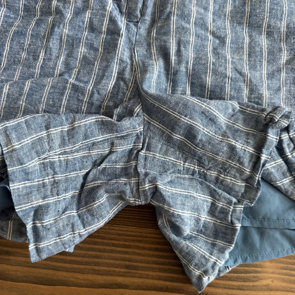 Nine West Linen Blend Shorts Womens M Blue White Striped High Waist Belted